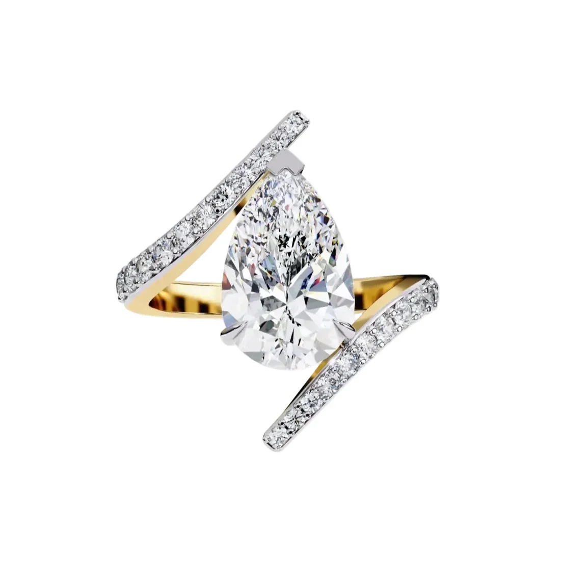 The Avant-Garde Pear – Bypass Pavé Moissanite Ring