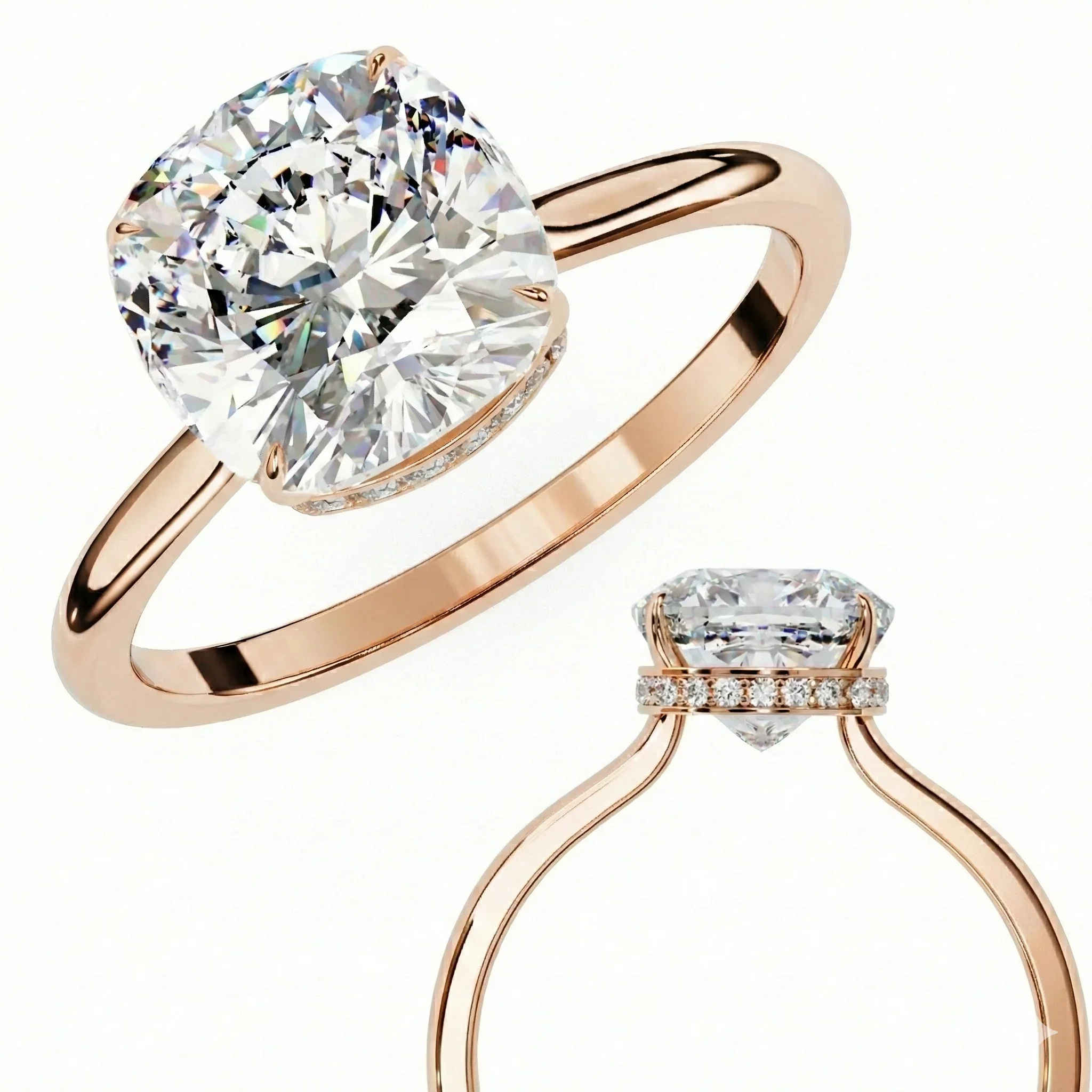 The Cushion Secret – Hidden Halo Solitaire Moissanite Ring - Image 4