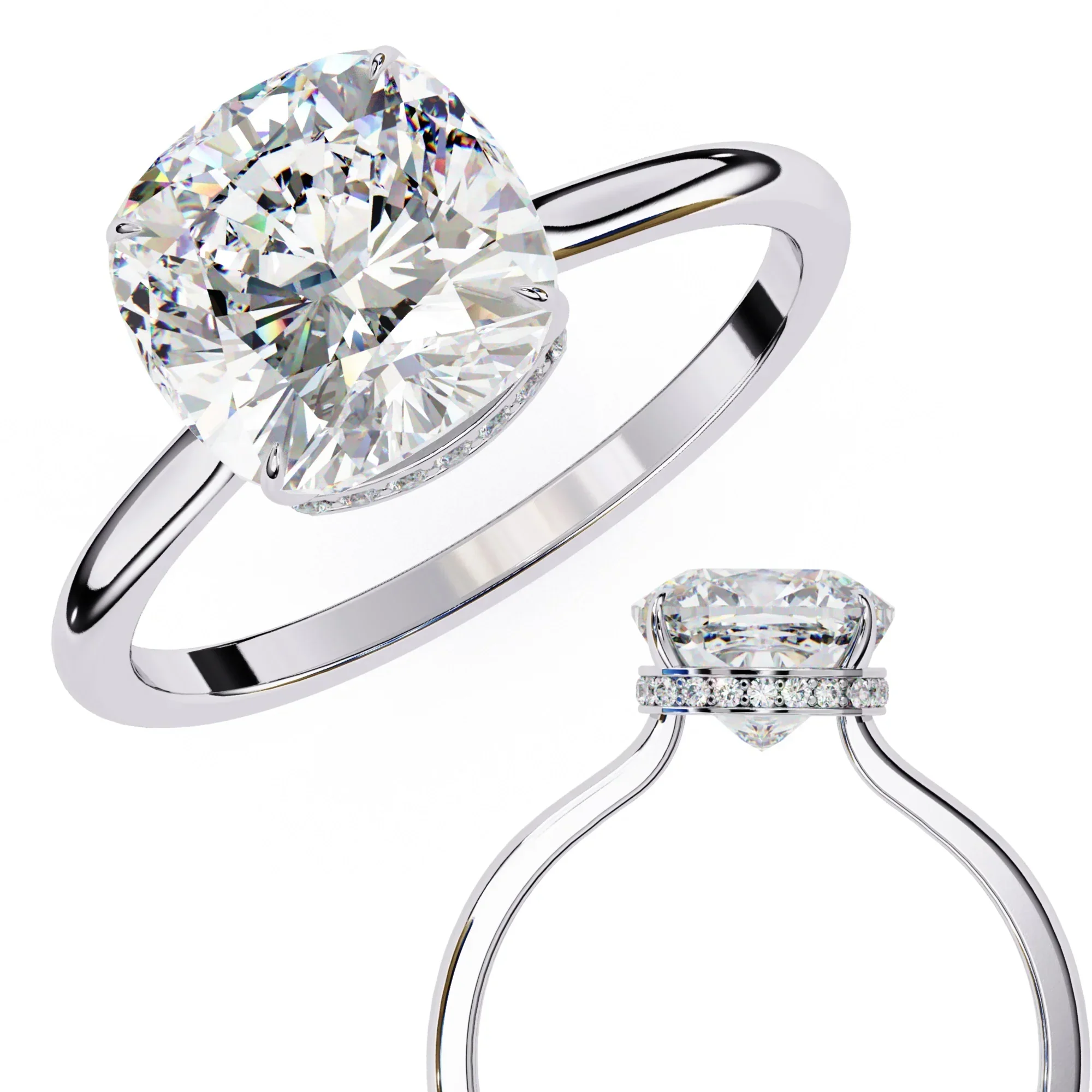 The Cushion Secret – Hidden Halo Solitaire Moissanite Ring - Image 8