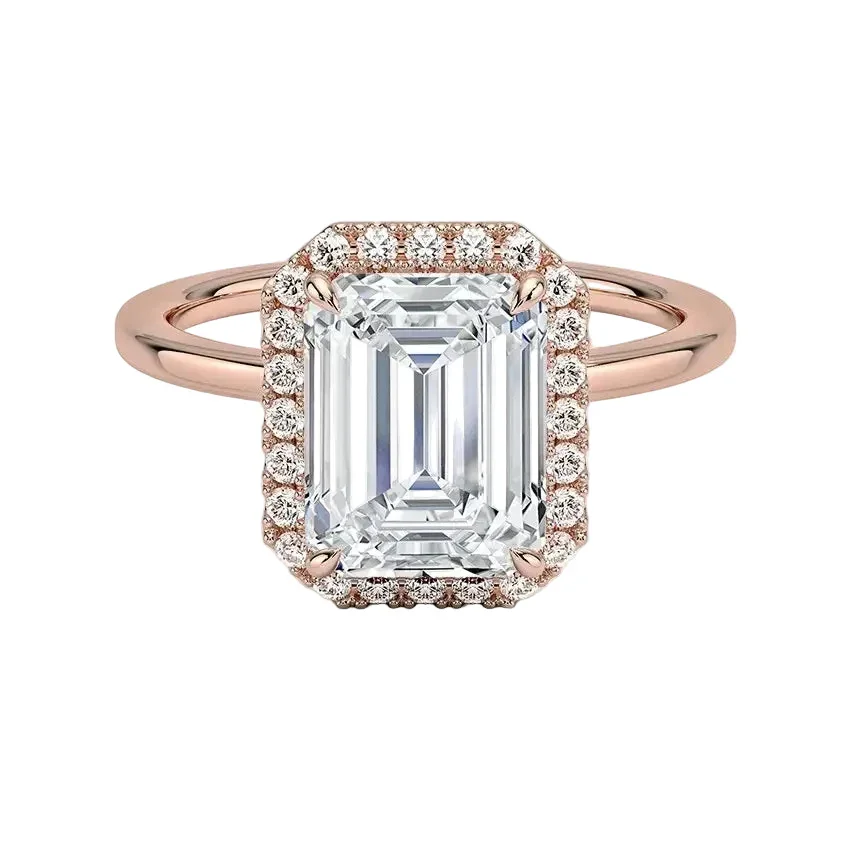 The Emerald Grace – Halo Solitaire Moissanite Ring - Image 4