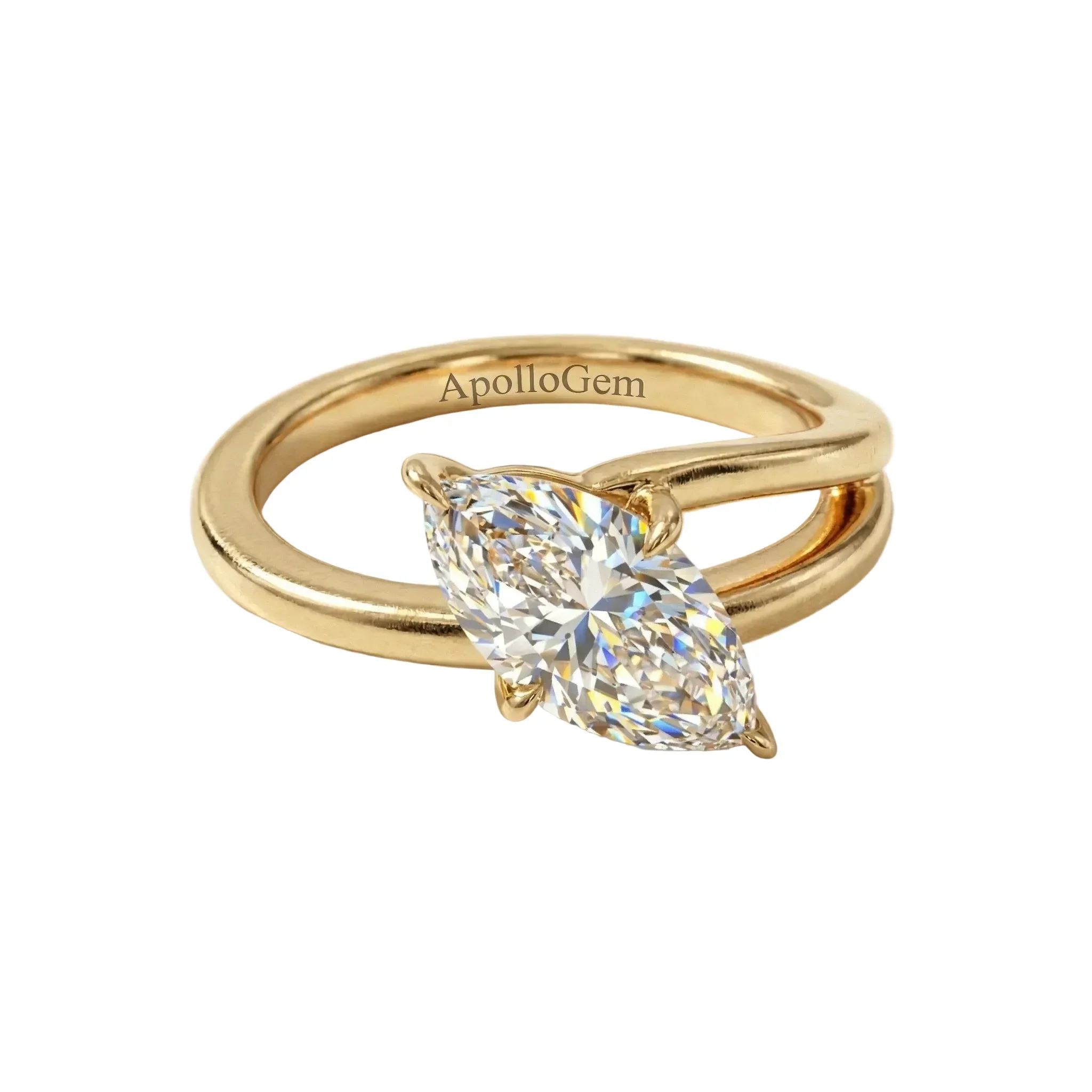 The Marquise Solid Solitaire – Four-Claw Gold Band