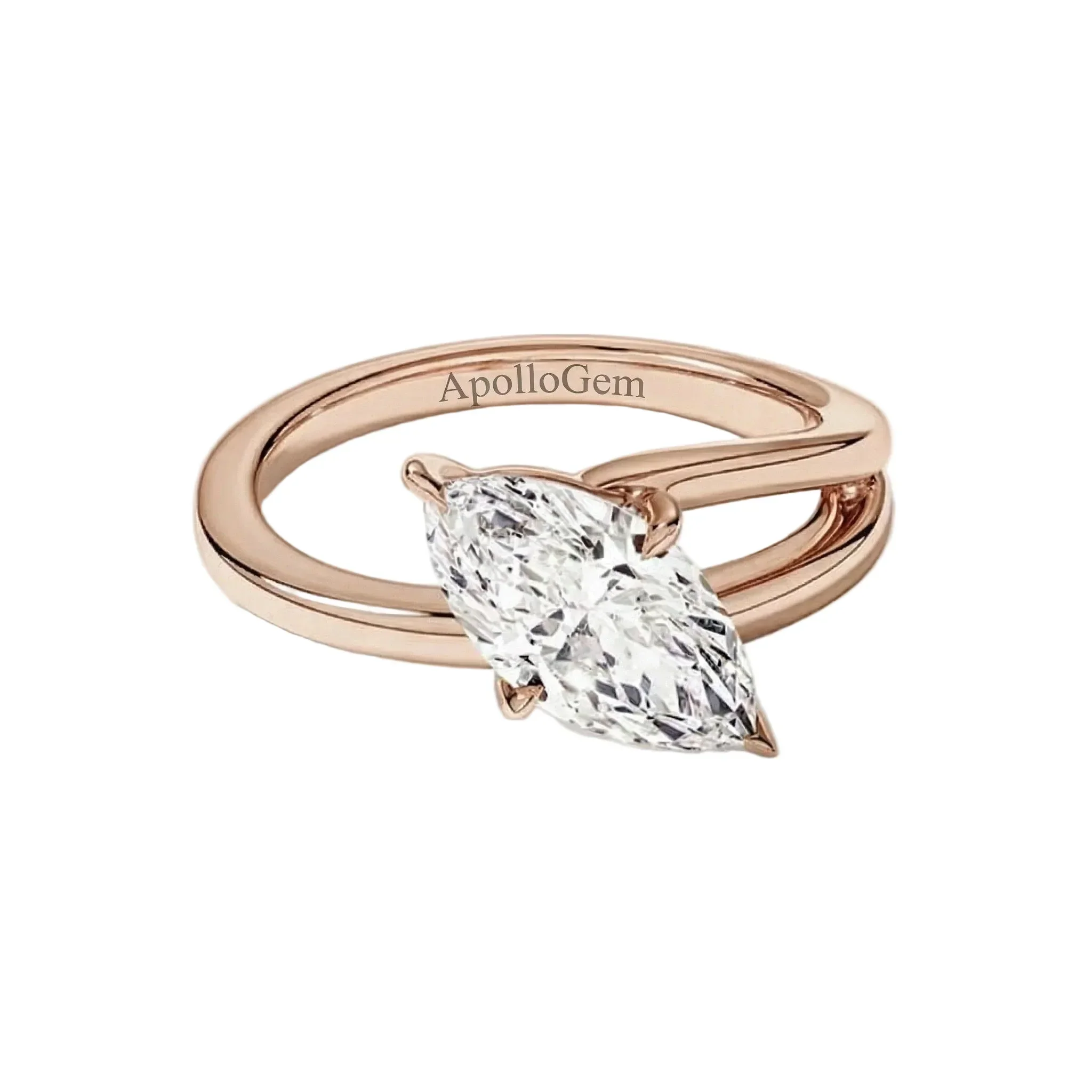 The Marquise Solid Solitaire – Four-Claw Gold Band - Image 3