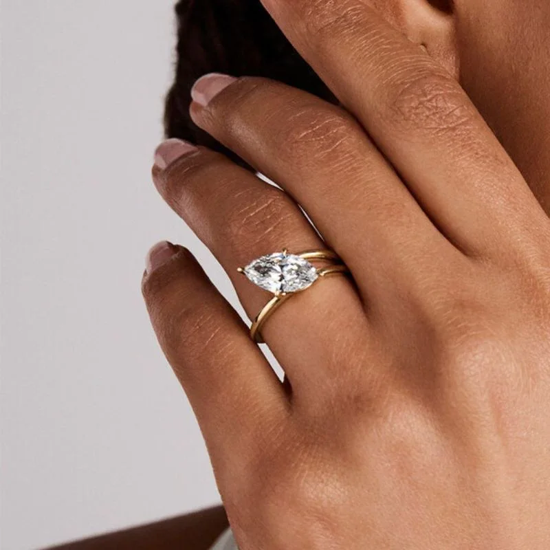 The Marquise Solid Solitaire – Four-Claw Gold Band - Image 8