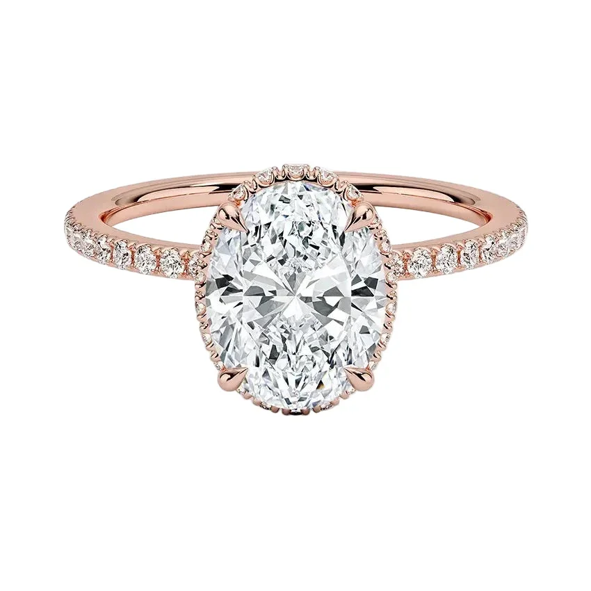 Oval Cut Hidden Double Halo Moissanite Engagement Ring with Pave Band | ApolloGem Cape Town - Image 4