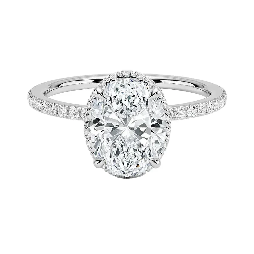 Oval Cut Hidden Double Halo Moissanite Engagement Ring with Pave Band | ApolloGem Cape Town - Image 7