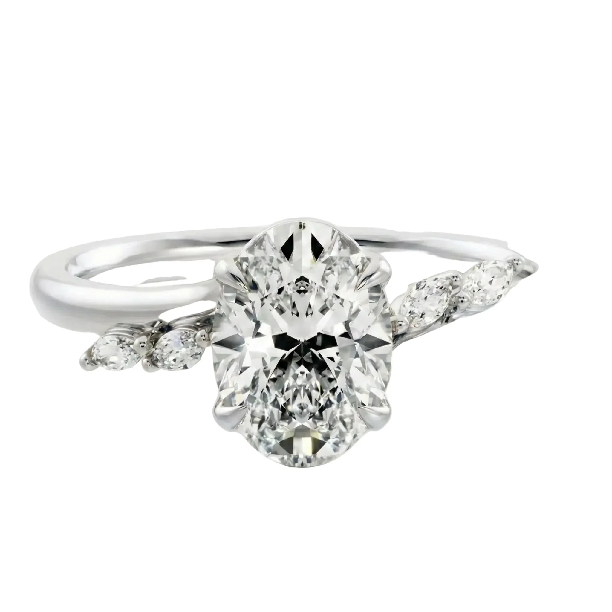 The Oval Marquise Petal – Five-Stone Pavé Ring - Image 4