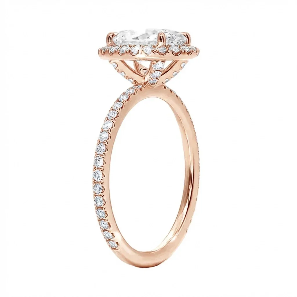 The Oval Royal – Halo & Pavé Moissanite Engagement Ring – ApolloGem - Image 4