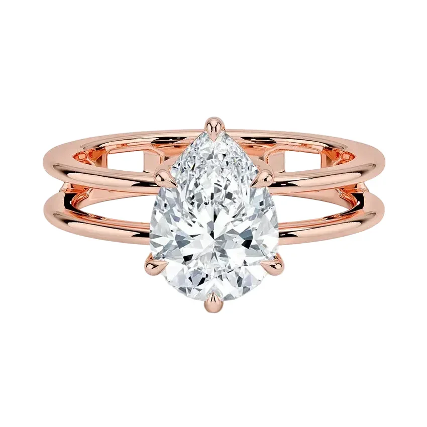 The Pear Double Band – Architectural Teardrop Solitaire - Image 4