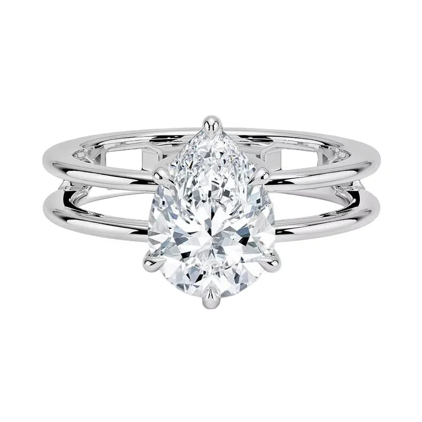 The Pear Double Band – Architectural Teardrop Solitaire - Image 7