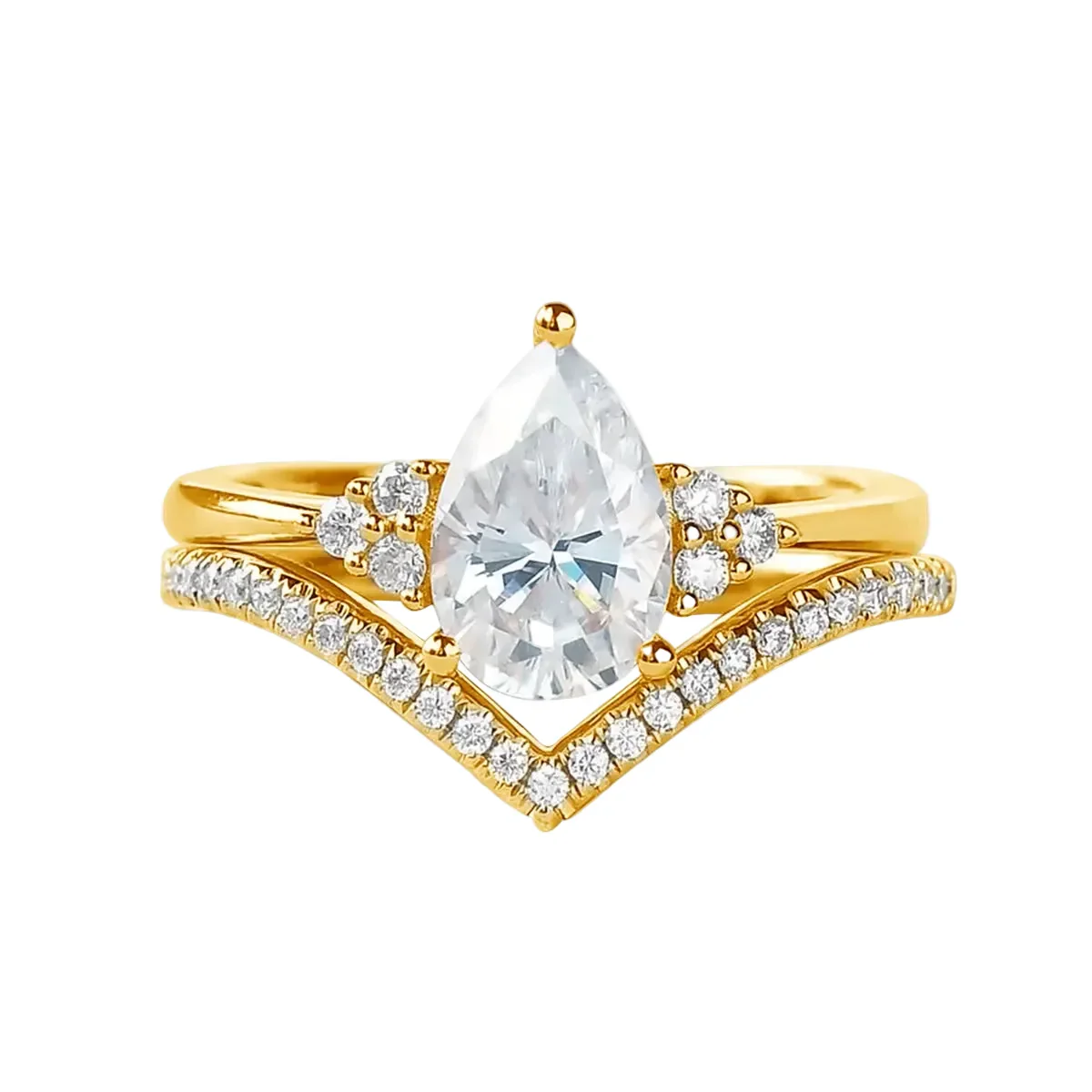 The Pear Duo Chevron – Elegant Teardrop Bridal Set