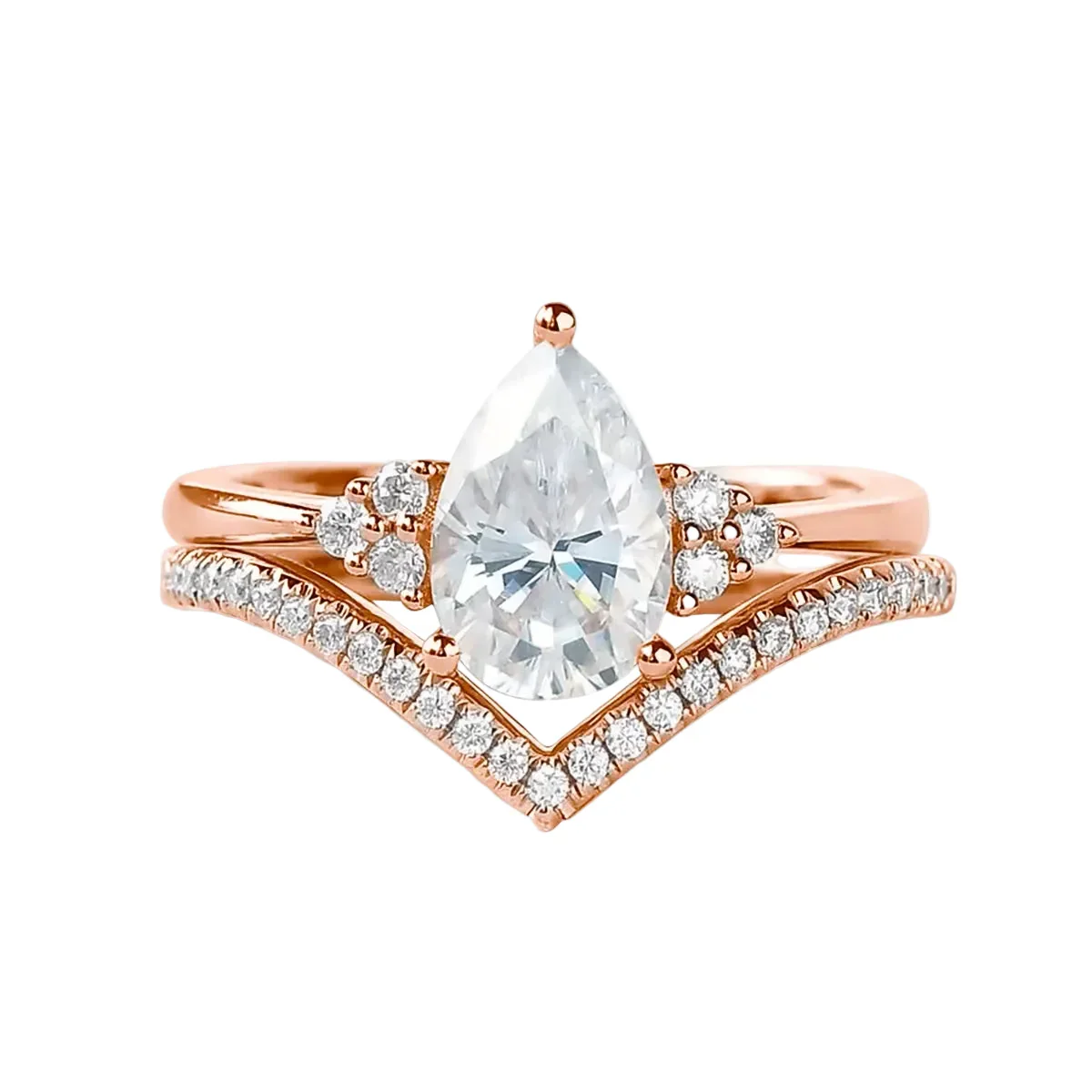 The Pear Duo Chevron – Elegant Teardrop Bridal Set - Image 3