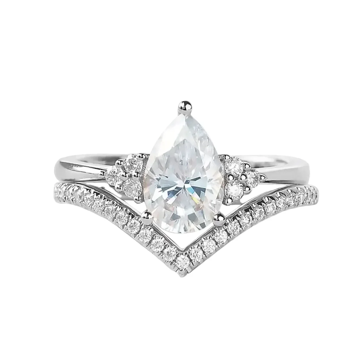 The Pear Duo Chevron – Elegant Teardrop Bridal Set - Image 5