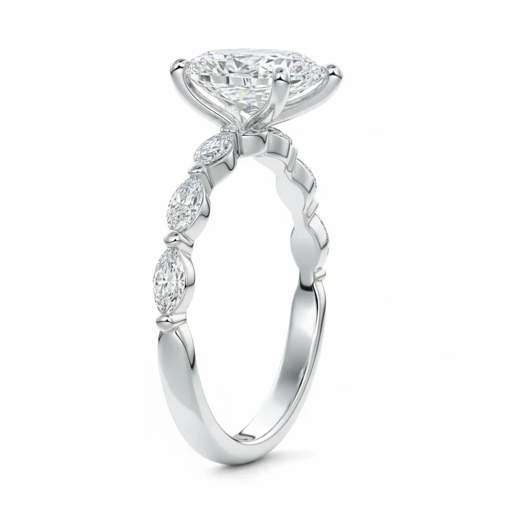 The Pear Marquise Line – Triple Marquise Half Eternity Ring - Image 5