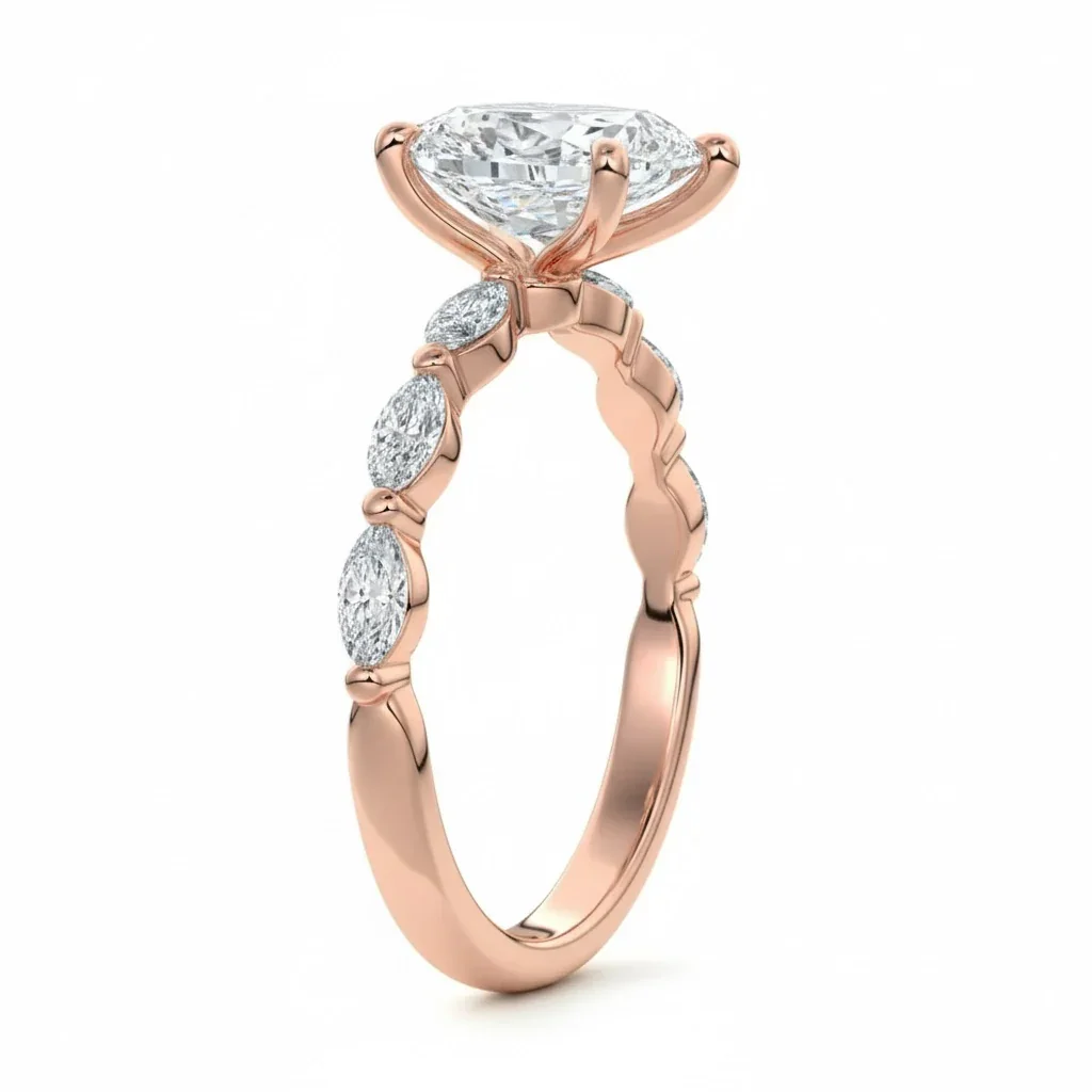 The Pear Marquise Line – Triple Marquise Half Eternity Ring - Image 8