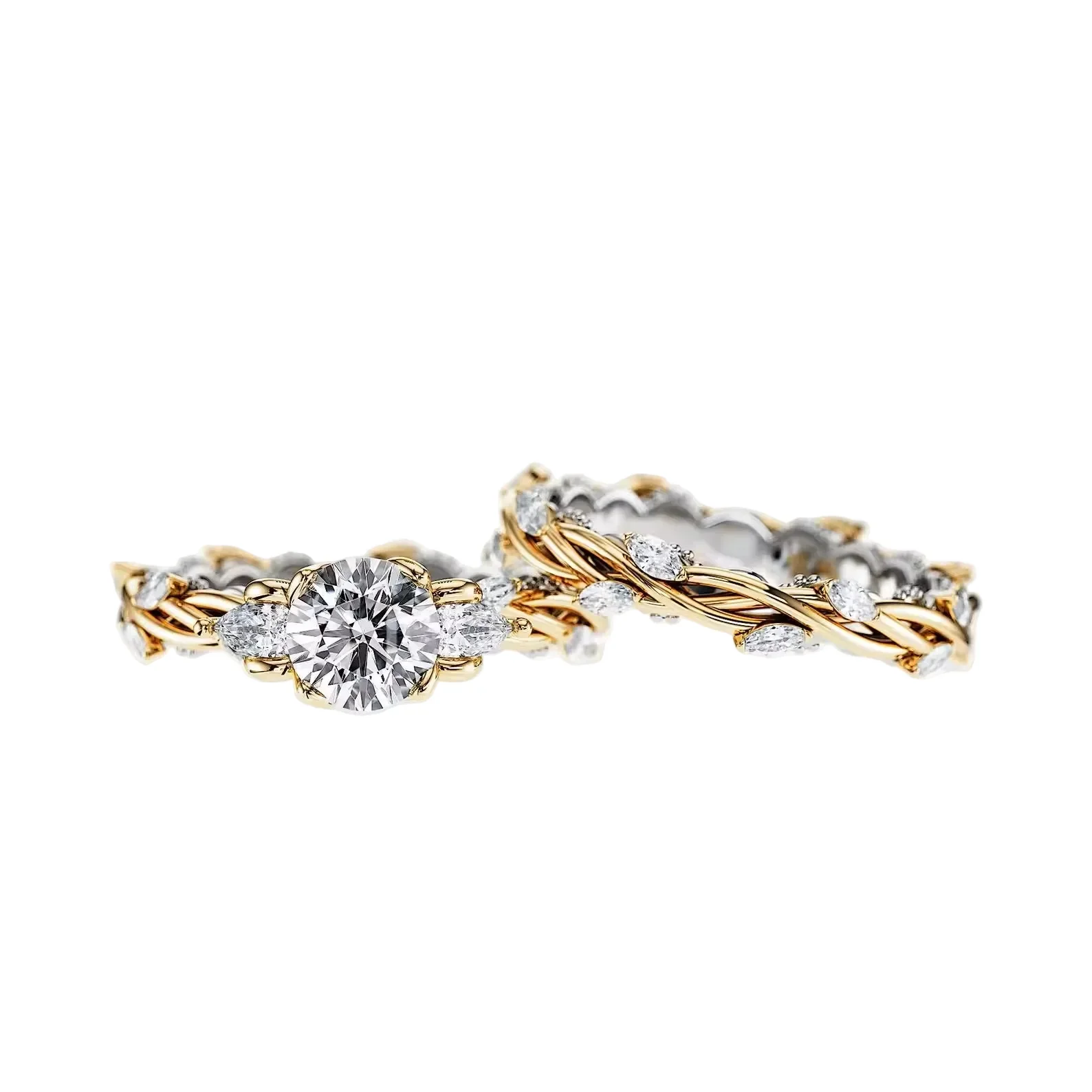The Round Duo Fusion – Elegant and Unique Two-Tone Bridal Set - Image 3