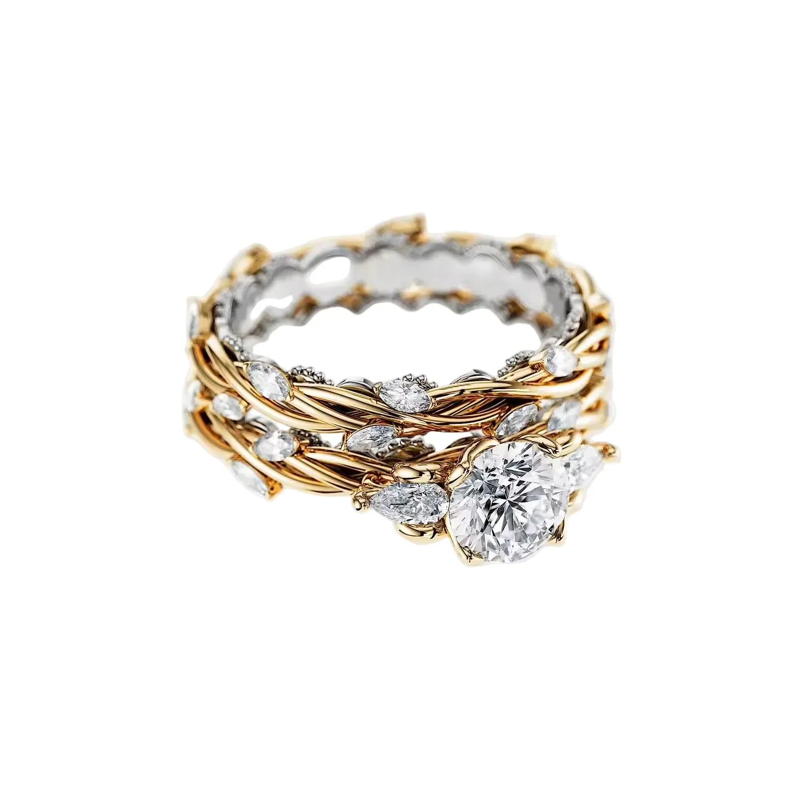 The Round Duo Fusion – Elegant and Unique Two-Tone Bridal Set - Image 4