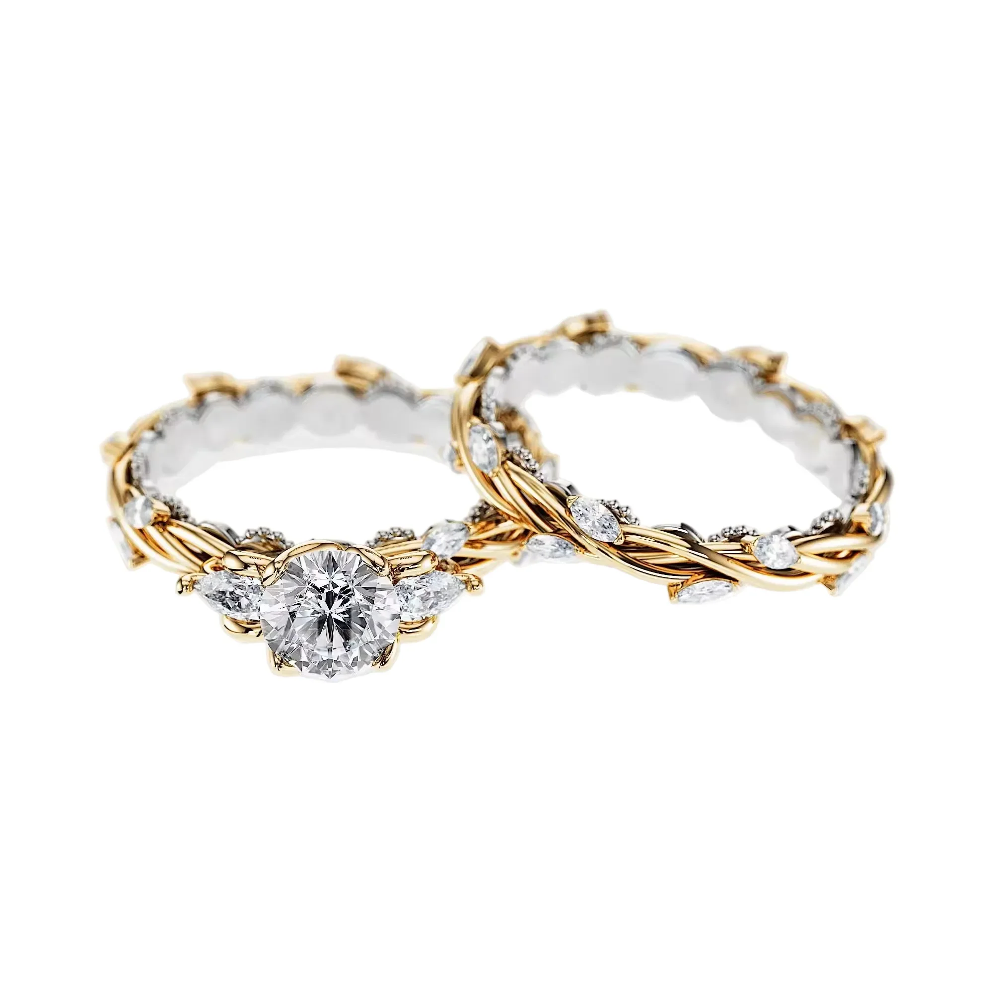 The Round Duo Fusion – Elegant and Unique Two-Tone Bridal Set - Image 5