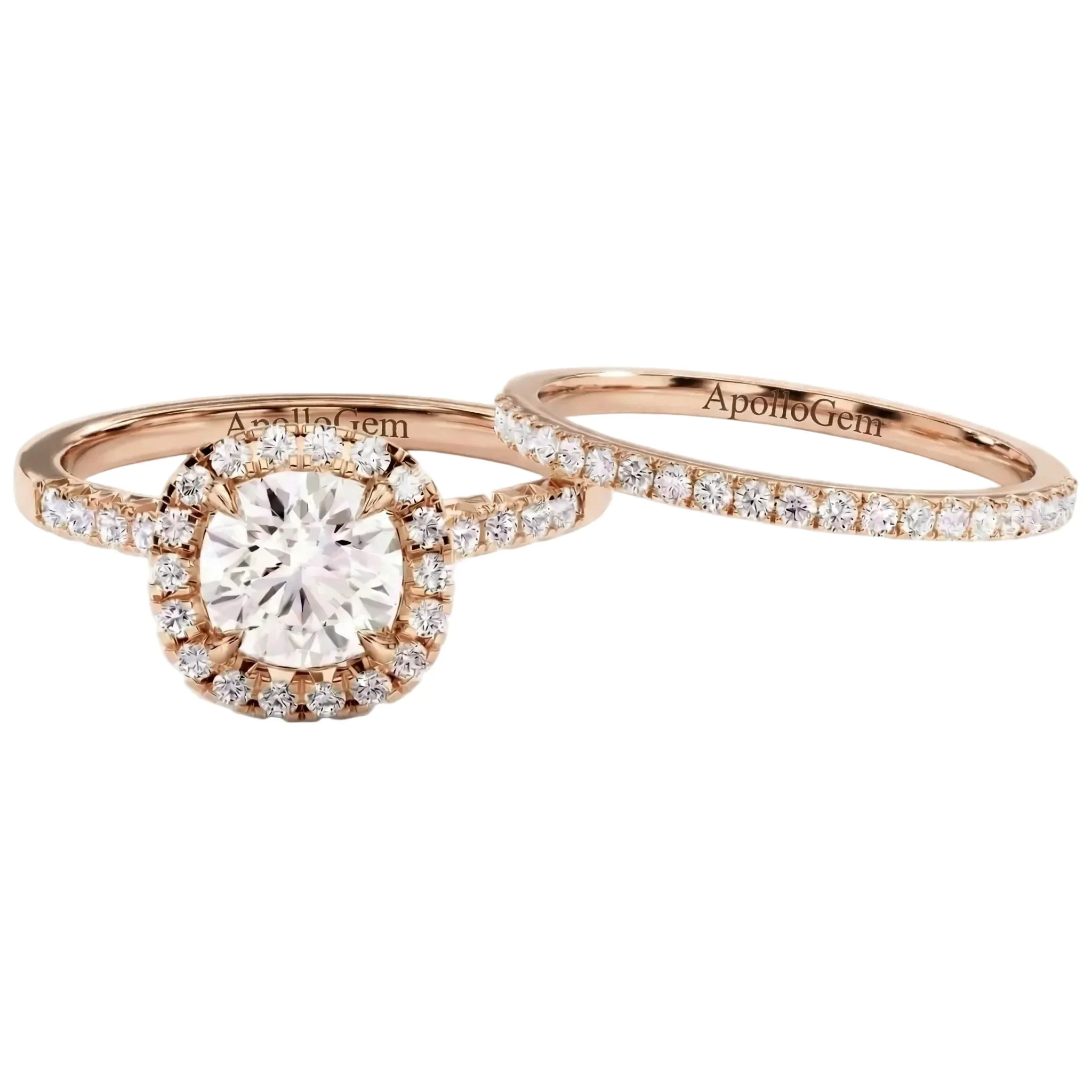 The Round Duo Halo Pavé – Radiant Brilliance Bridal Set - Image 3