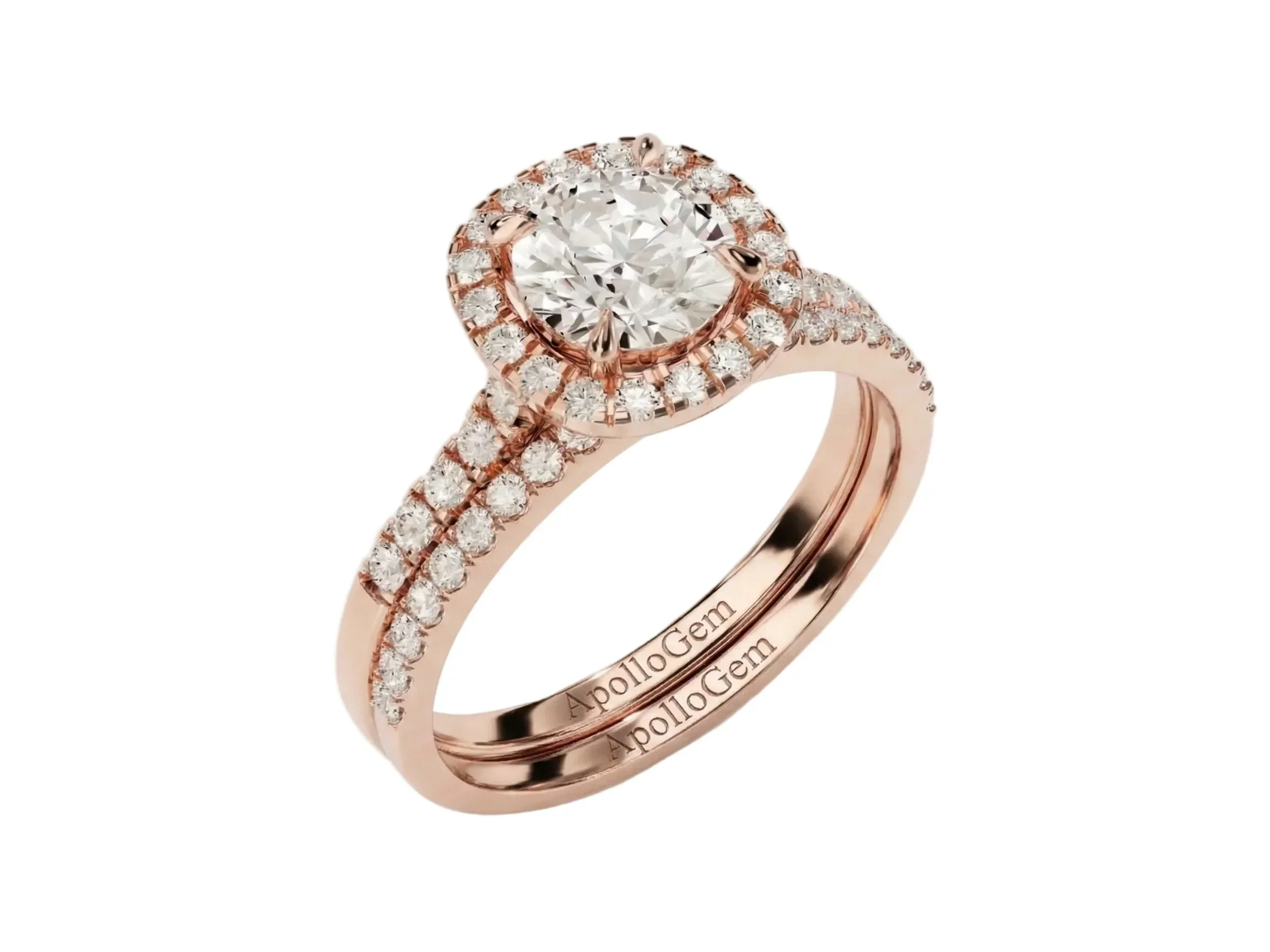 The Round Duo Halo Pavé – Radiant Brilliance Bridal Set - Image 4