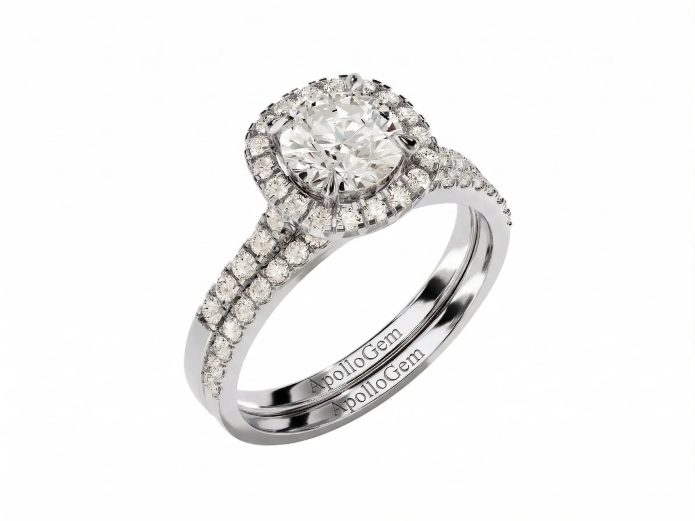 The Round Duo Halo Pavé – Radiant Brilliance Bridal Set - Image 6