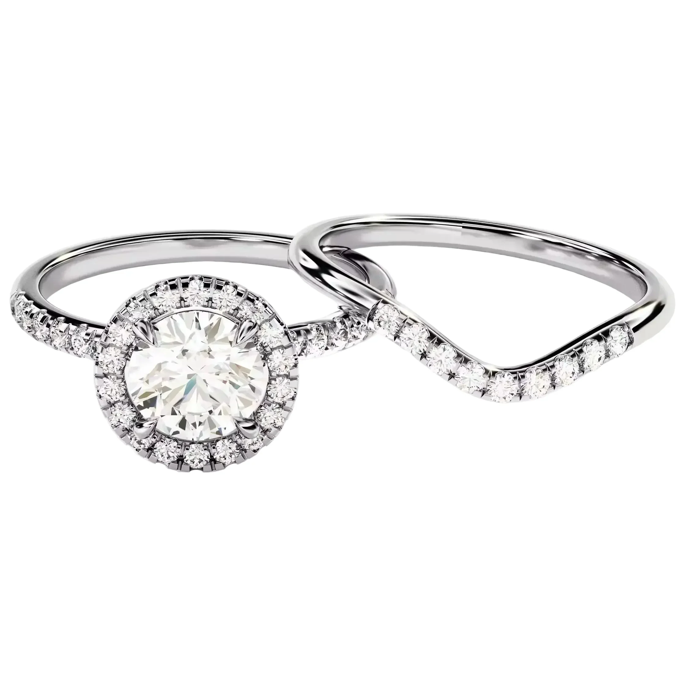 The Round Duo Halo Wave – Contoured Brilliance Bridal Set - Image 3