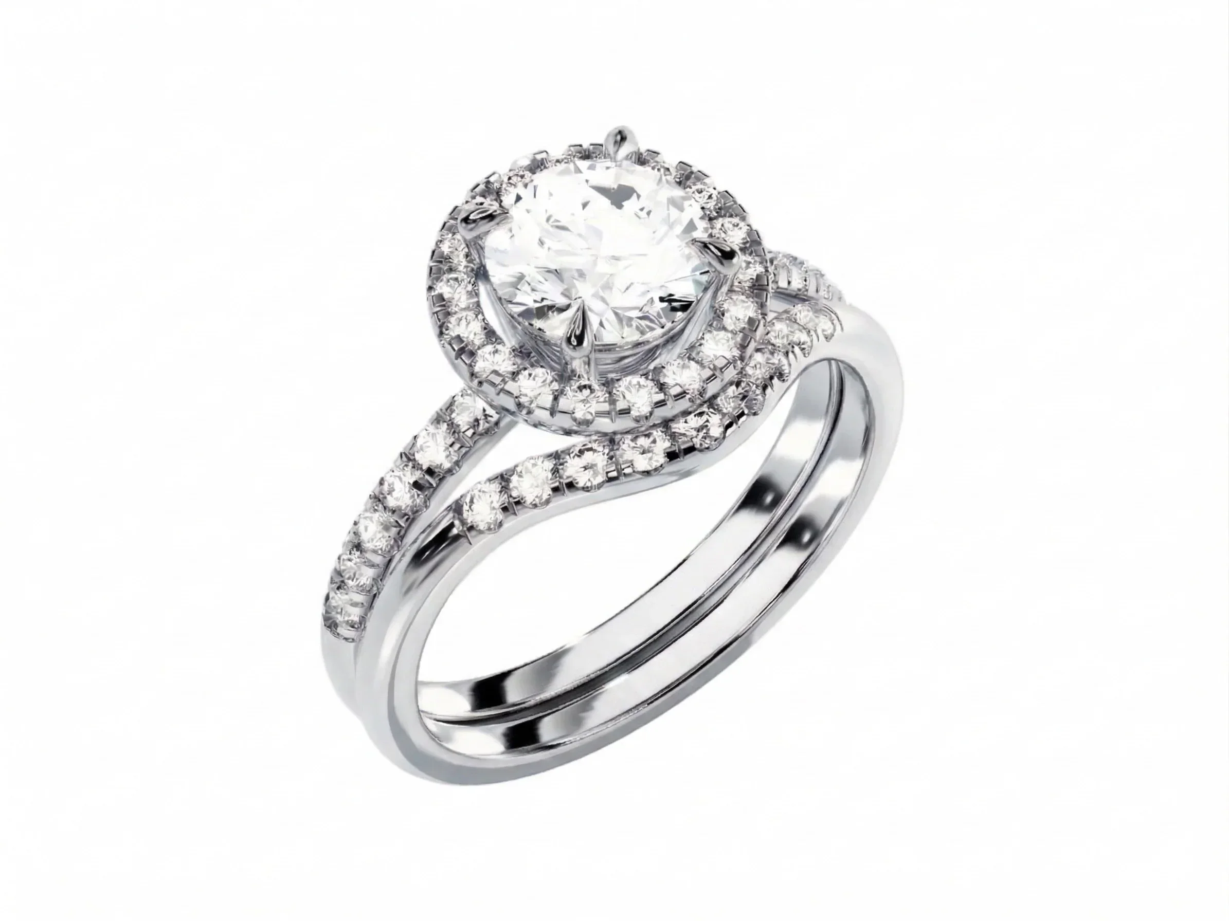 The Round Duo Halo Wave – Contoured Brilliance Bridal Set - Image 4