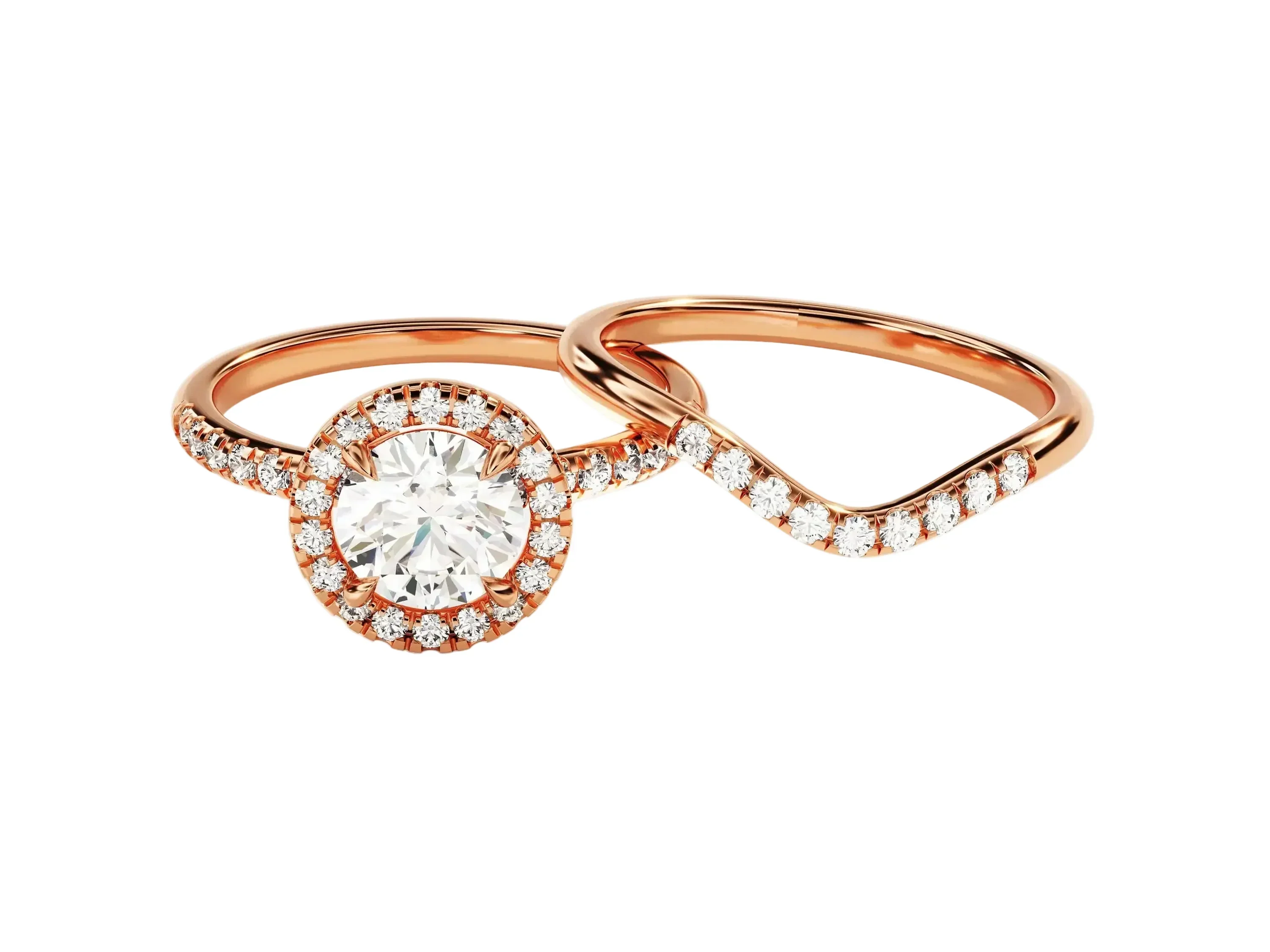 The Round Duo Halo Wave – Contoured Brilliance Bridal Set - Image 5