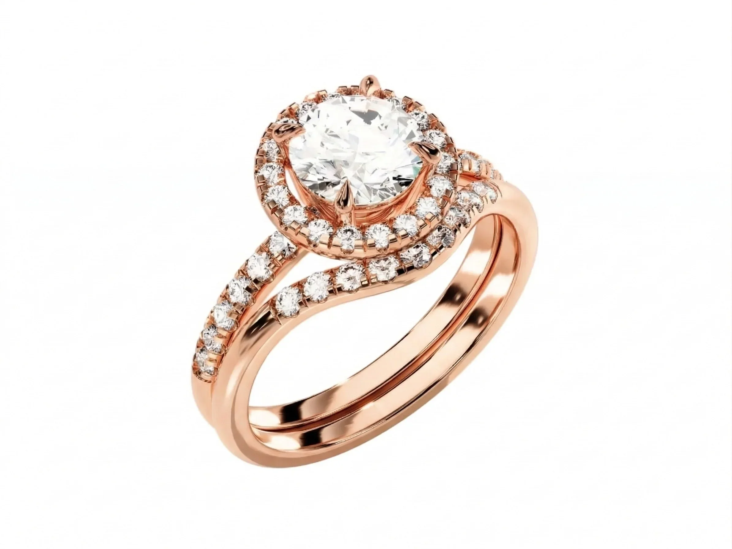 The Round Duo Halo Wave – Contoured Brilliance Bridal Set - Image 6