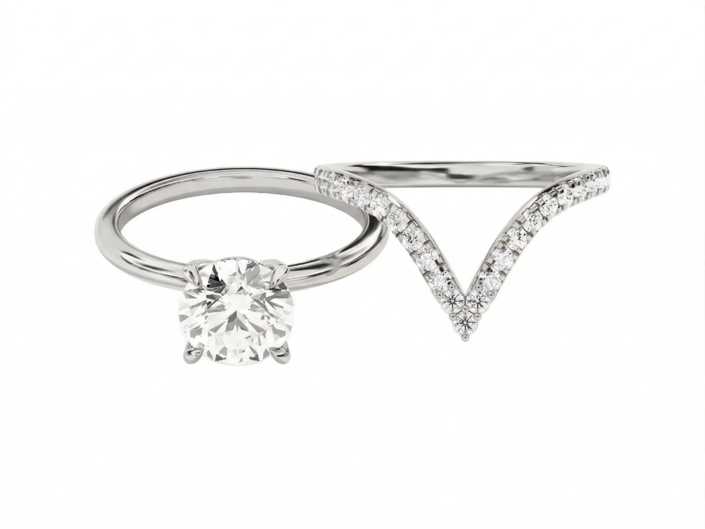 The Round Duo Leaf Accent – Elegant Floral Solitaire Bridal Set - Image 3