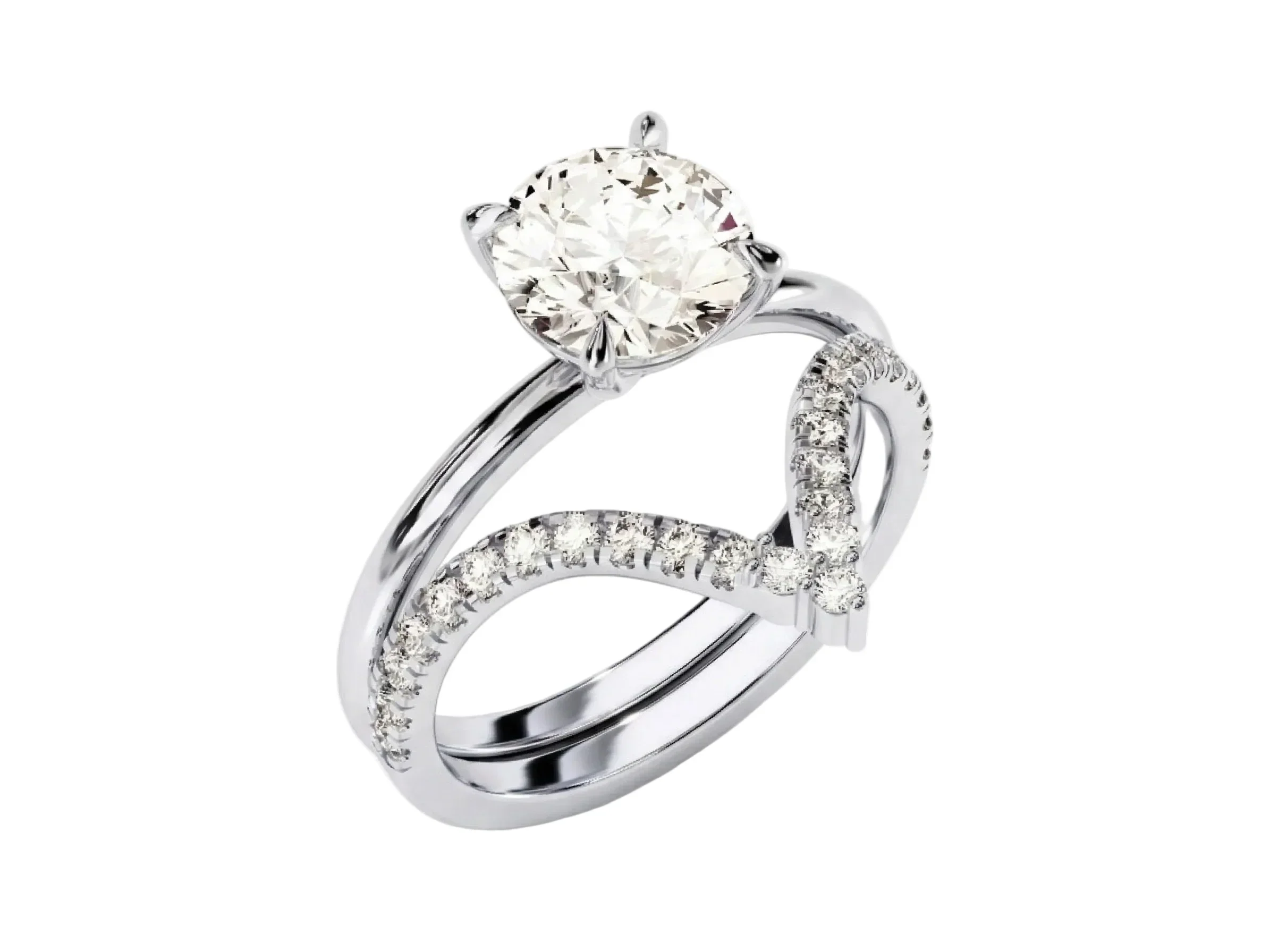 The Round Duo Leaf Accent – Elegant Floral Solitaire Bridal Set - Image 4