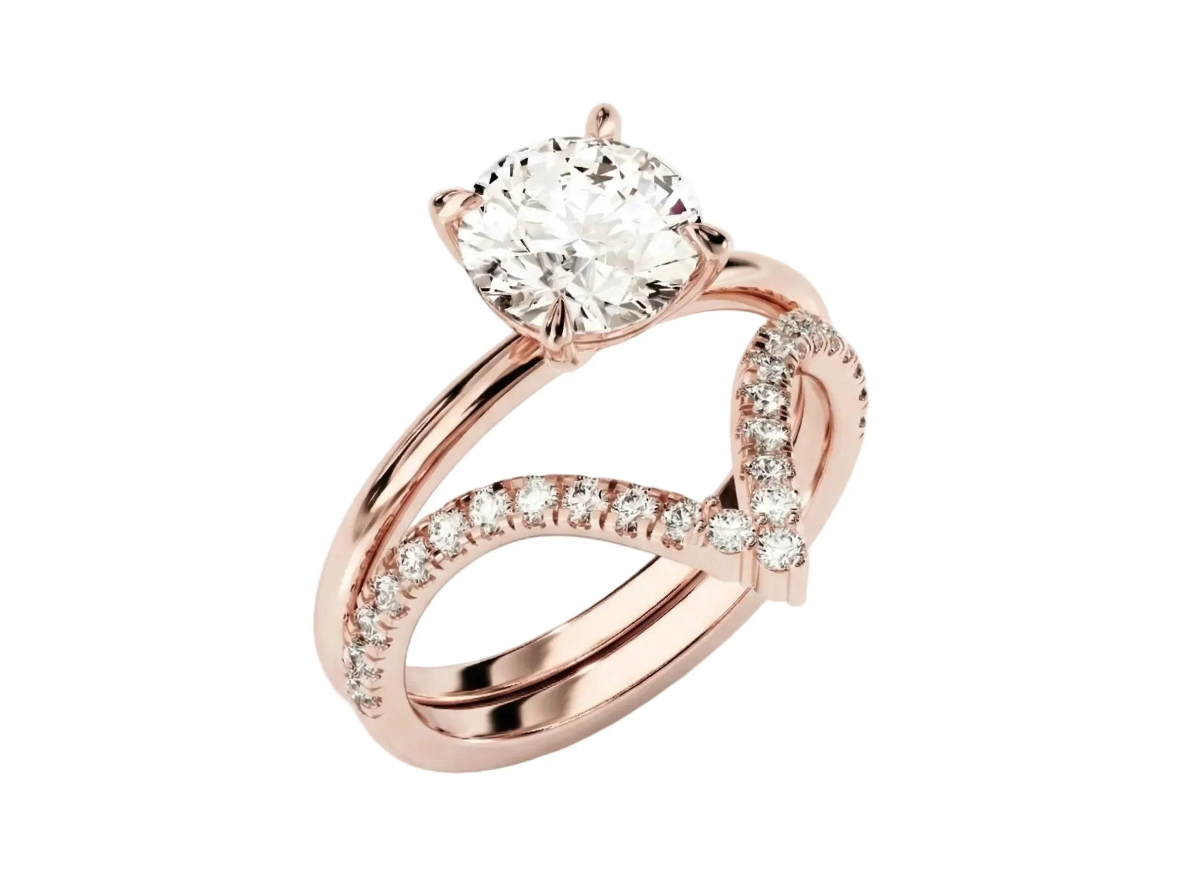 The Round Duo Leaf Accent – Elegant Floral Solitaire Bridal Set - Image 6