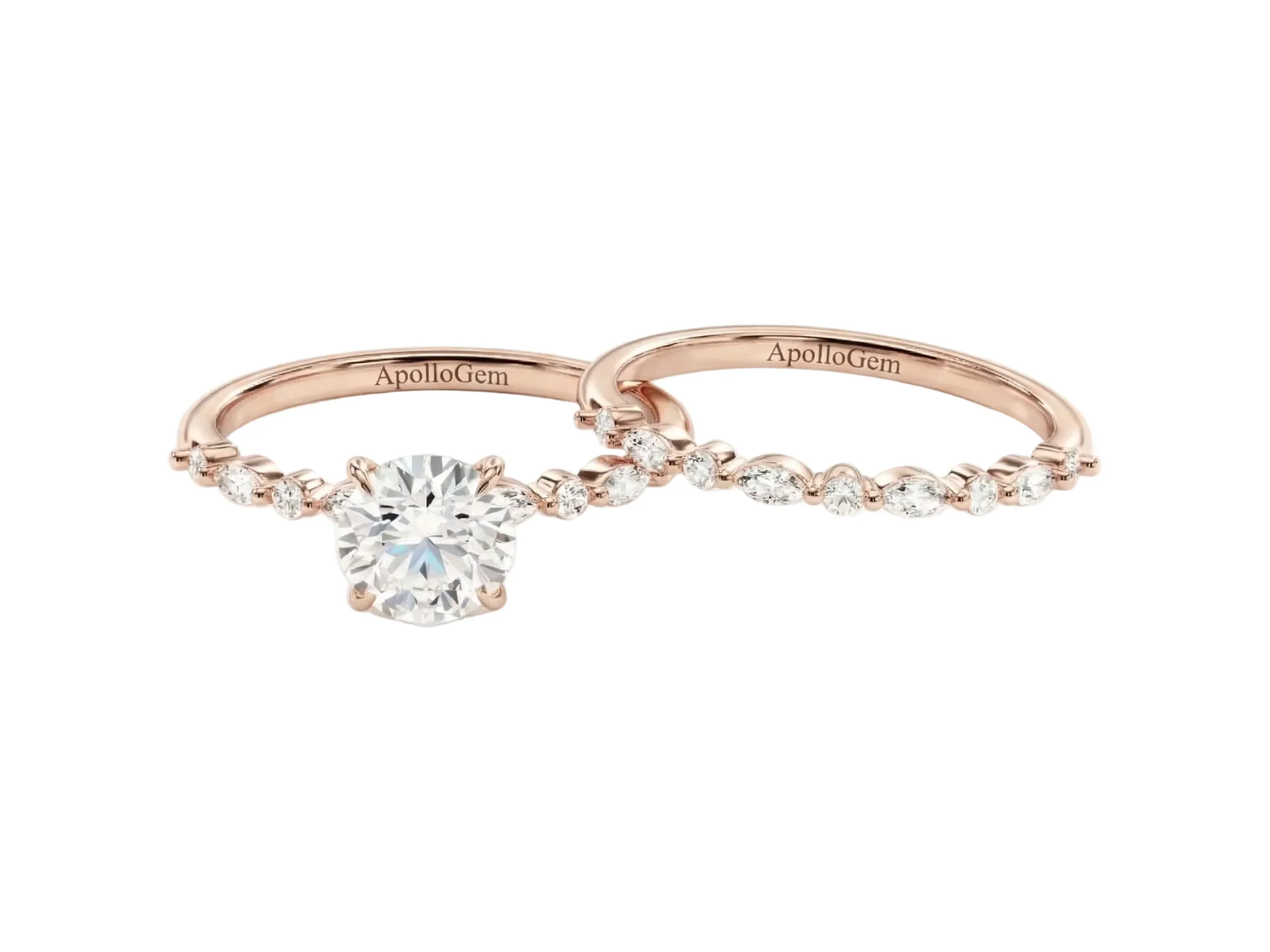 The Round Duo Mosaic – Radiant Alternating Pavé Bridal Set - Image 3
