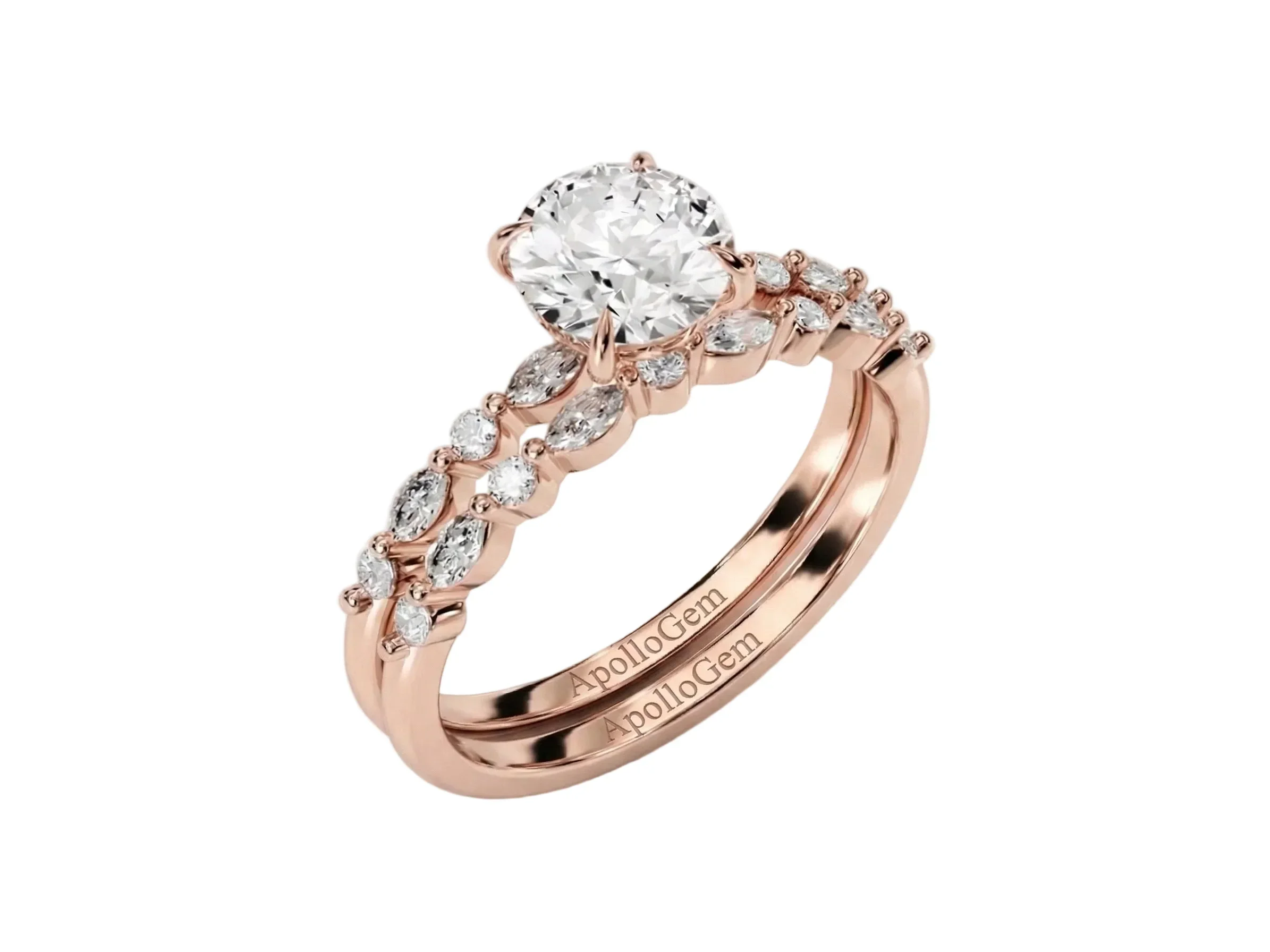 The Round Duo Mosaic – Radiant Alternating Pavé Bridal Set - Image 4
