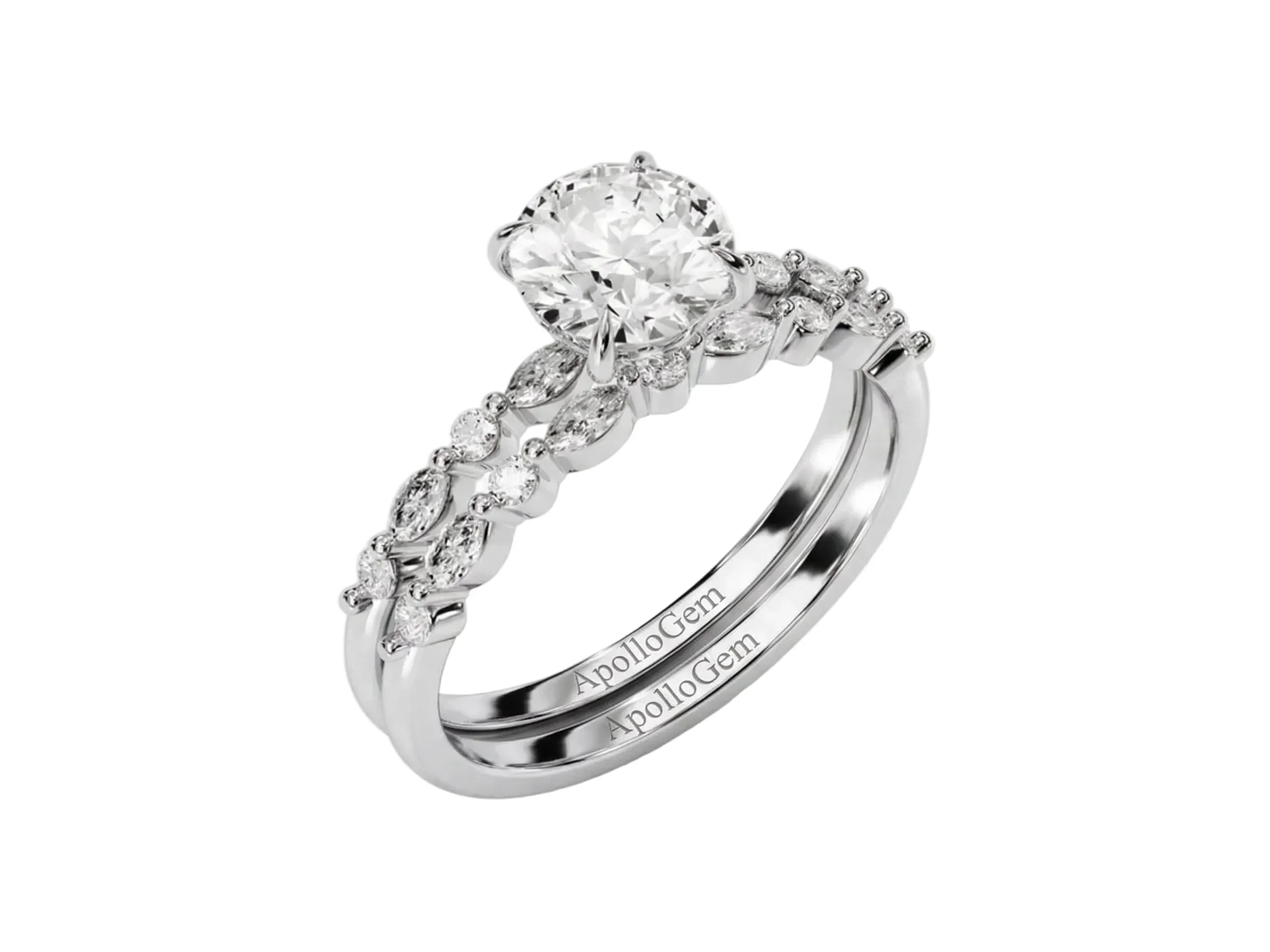 The Round Duo Mosaic – Radiant Alternating Pavé Bridal Set - Image 6