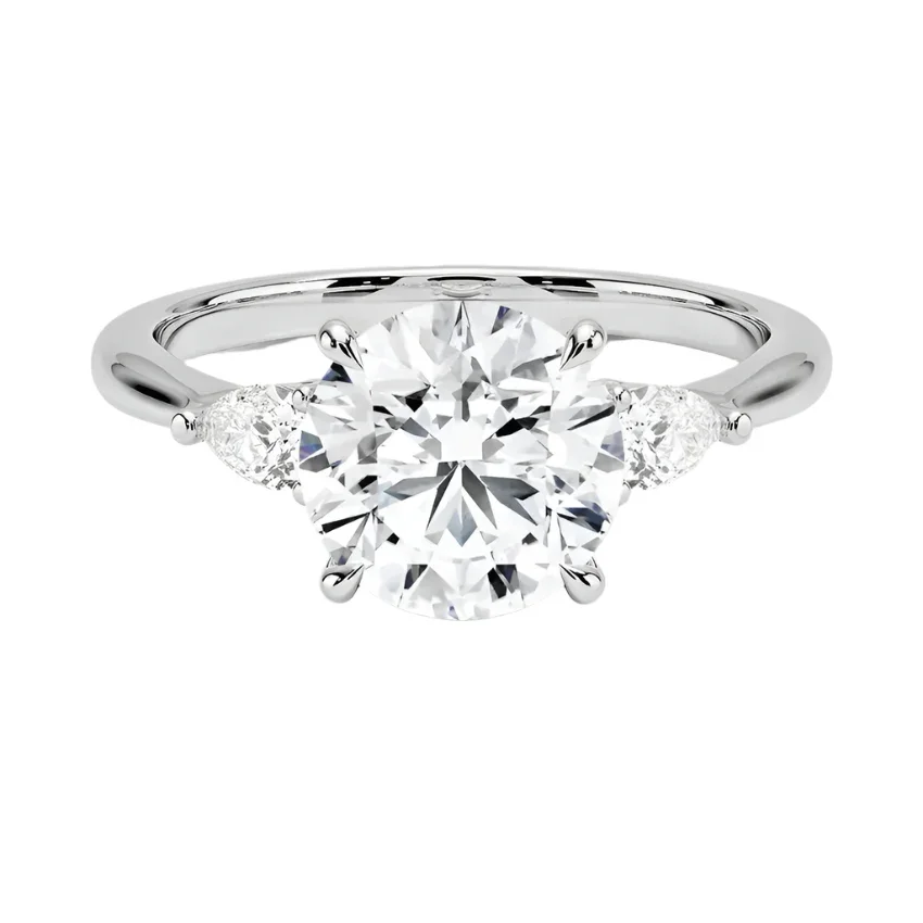 The Round Pear Trinity – Brilliant Teardrop Accent Ring - Image 4
