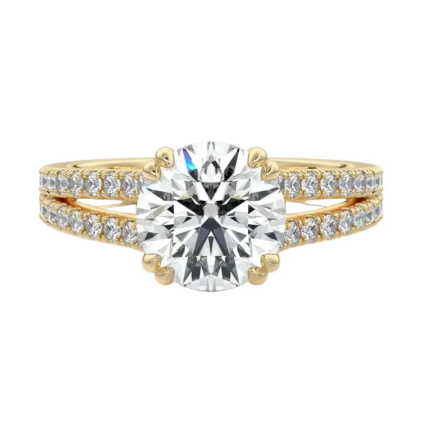 The Round V-Split Cathedral – Double Claw Pavé Ring