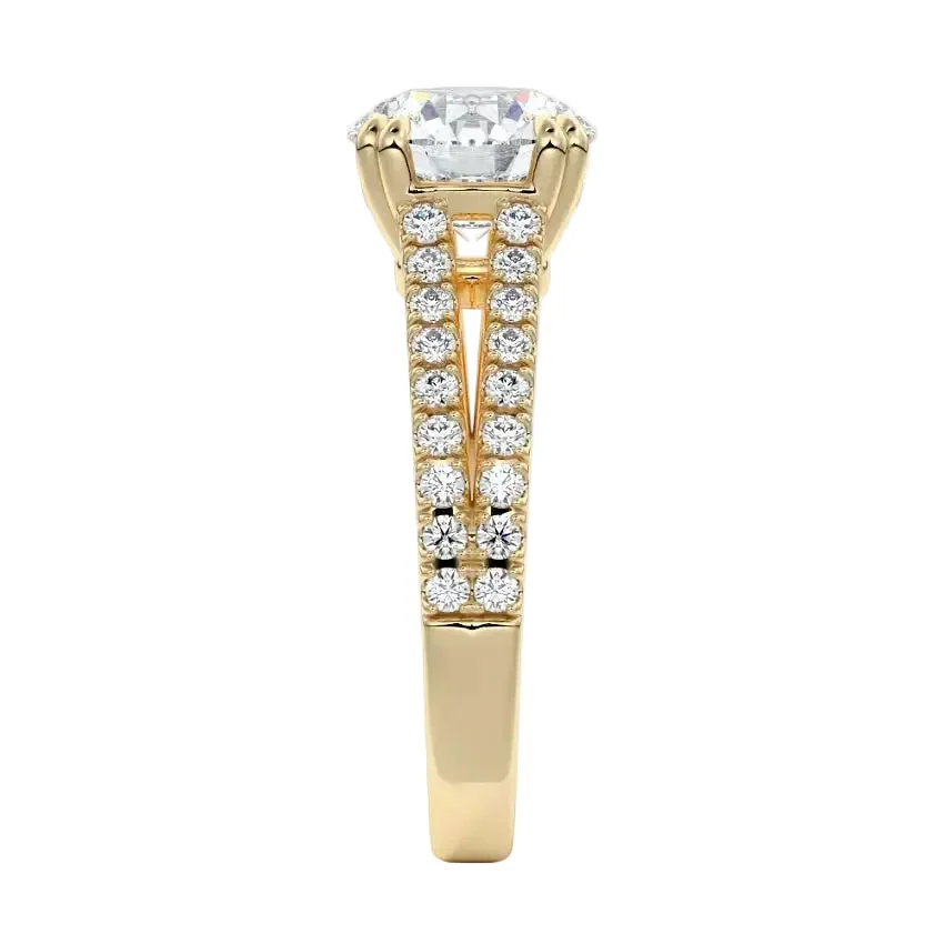 The Round V-Split Cathedral – Double Claw Pavé Ring - Image 2