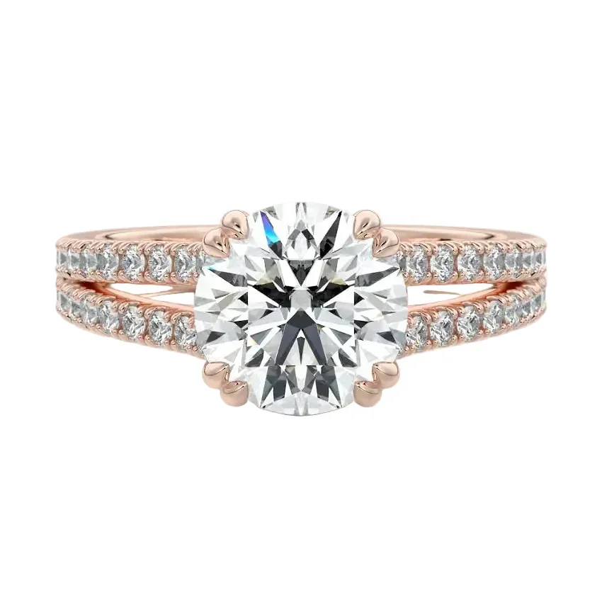 The Round V-Split Cathedral – Double Claw Pavé Ring - Image 4