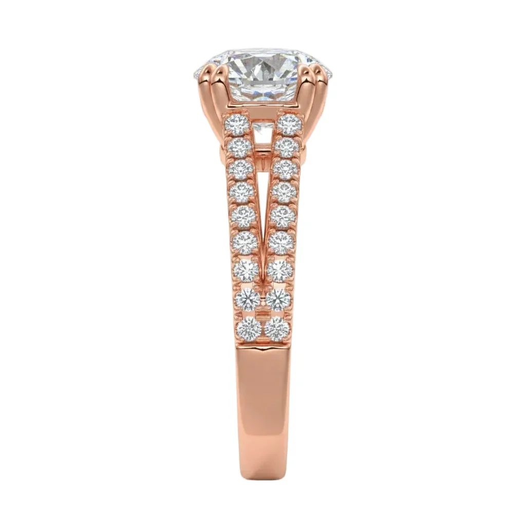 The Round V-Split Cathedral – Double Claw Pavé Ring - Image 5