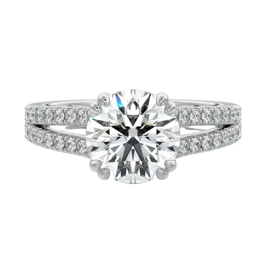 The Round V-Split Cathedral – Double Claw Pavé Ring - Image 7