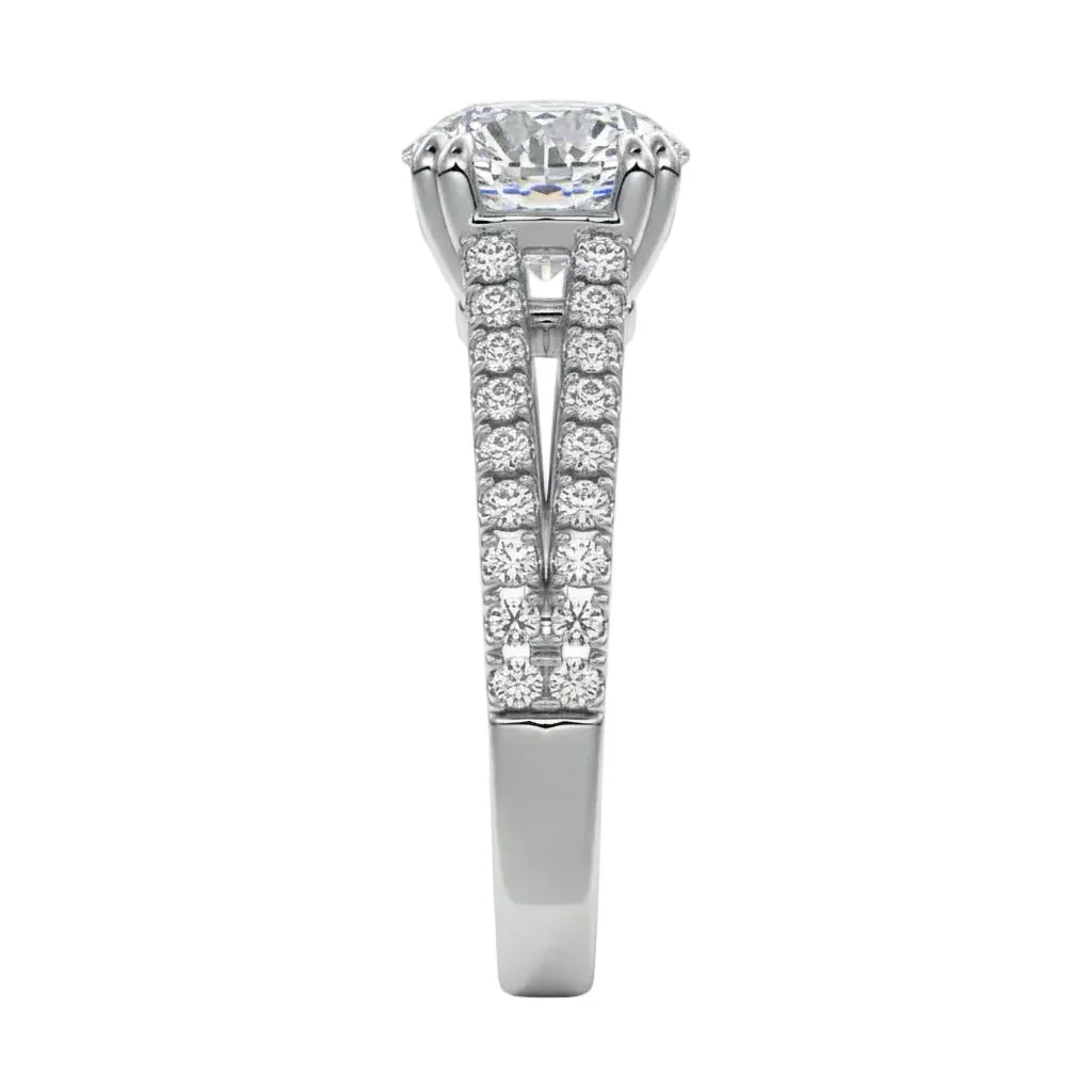 The Round V-Split Cathedral – Double Claw Pavé Ring - Image 8