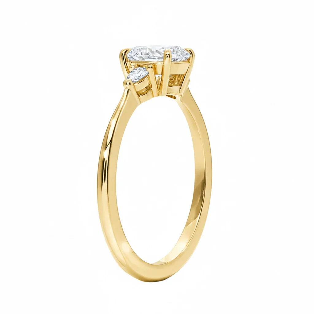 The Round Willow Three-Stone – Brilliant Pear Grace Ring - Image 2
