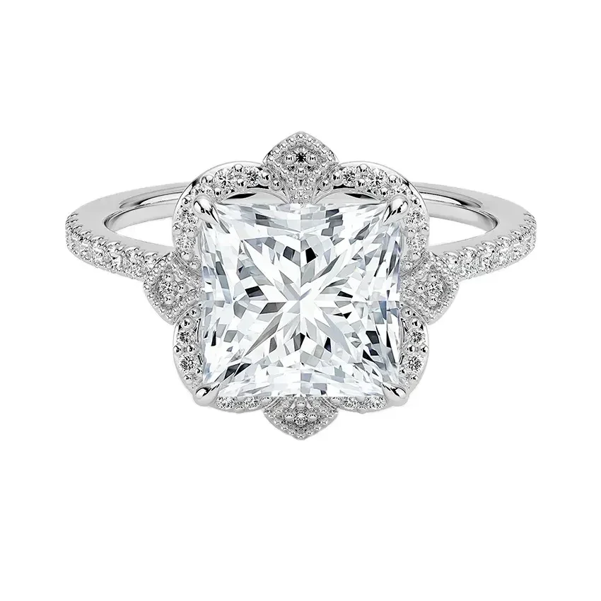The Royal Vintage – Princess Cut Halo Moissanite Ring - Image 3