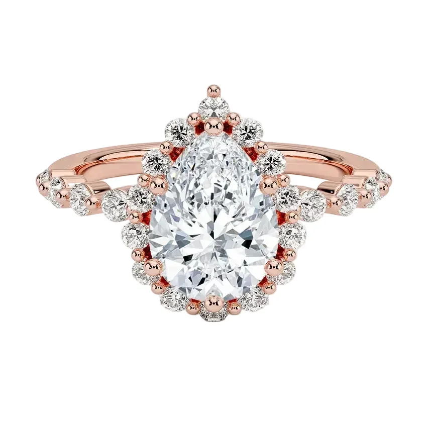 The Vintage Blossom – Floral Halo Pear Moissanite Ring - Image 3