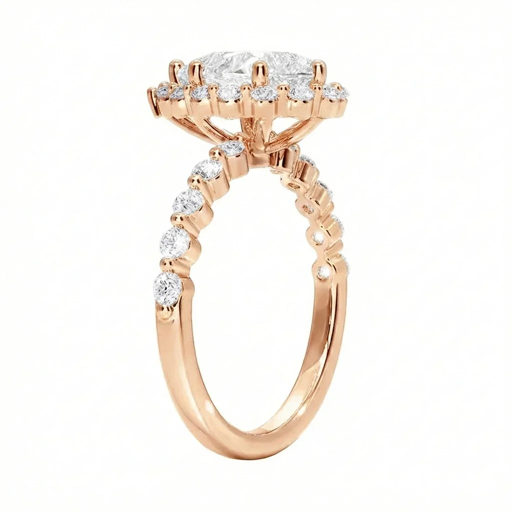 The Vintage Blossom – Floral Halo Pear Moissanite Ring - Image 4