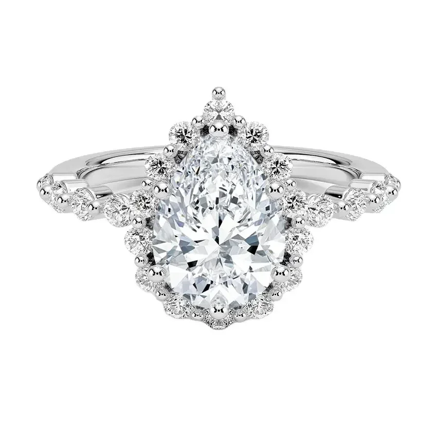 The Vintage Blossom – Floral Halo Pear Moissanite Ring - Image 5